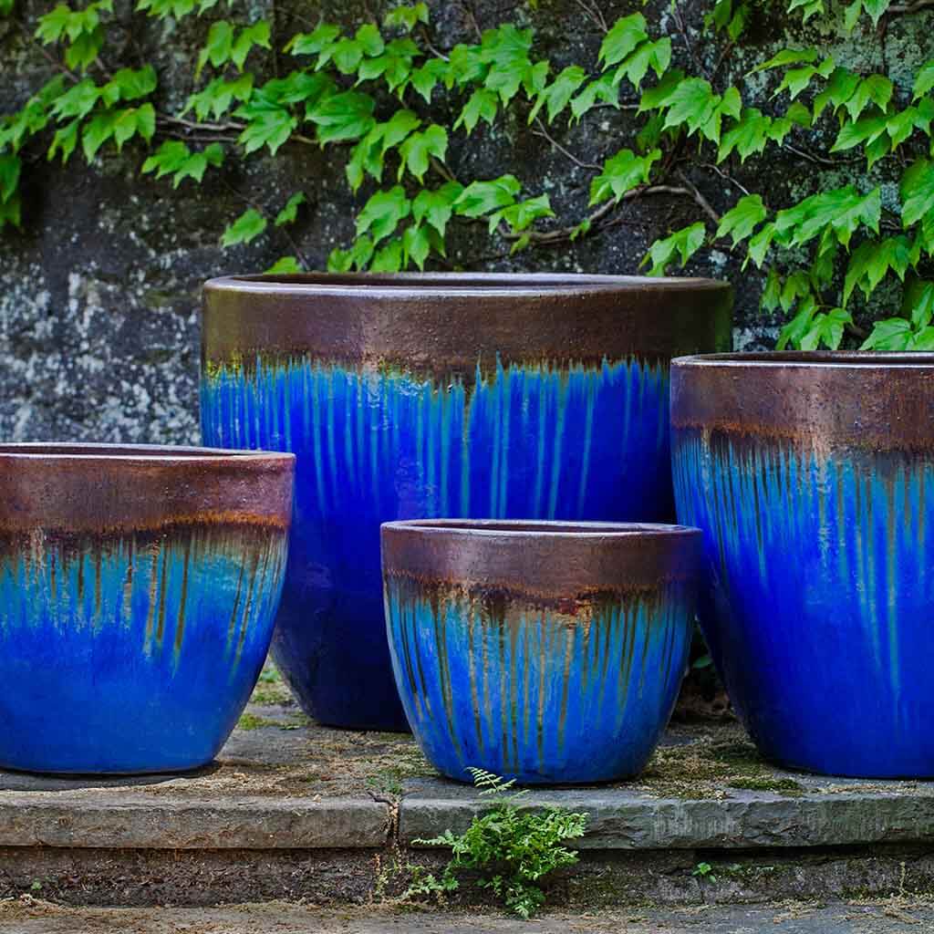 purple ceramic outdoor plant pots Marcel Planter Set of 4 Campania International, Bronze Blue