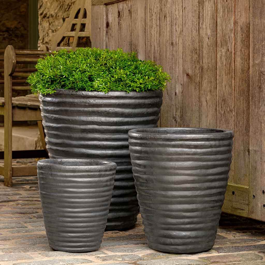 round planter pots Round Ruffle Planter Set of 3 Campania International Graphite