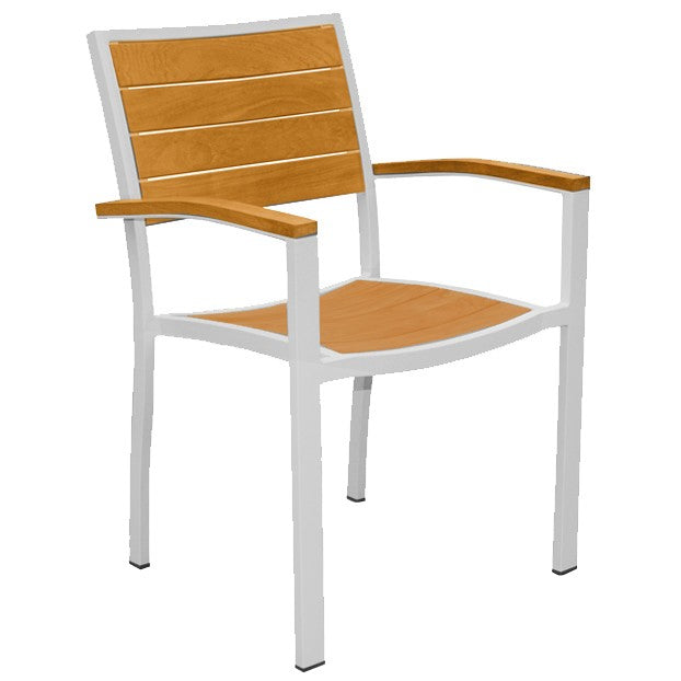 Teak and white metal chair on white background