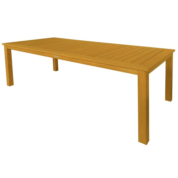 Long teak table on white background