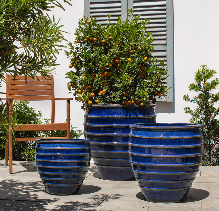 blue large plant pot Vari Planter Set of 3 Campania International, Riviera Blue