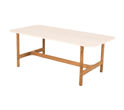 White top rectangular table with wooden legs on white background