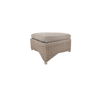 Beige woven footstool with matching cushion on white background