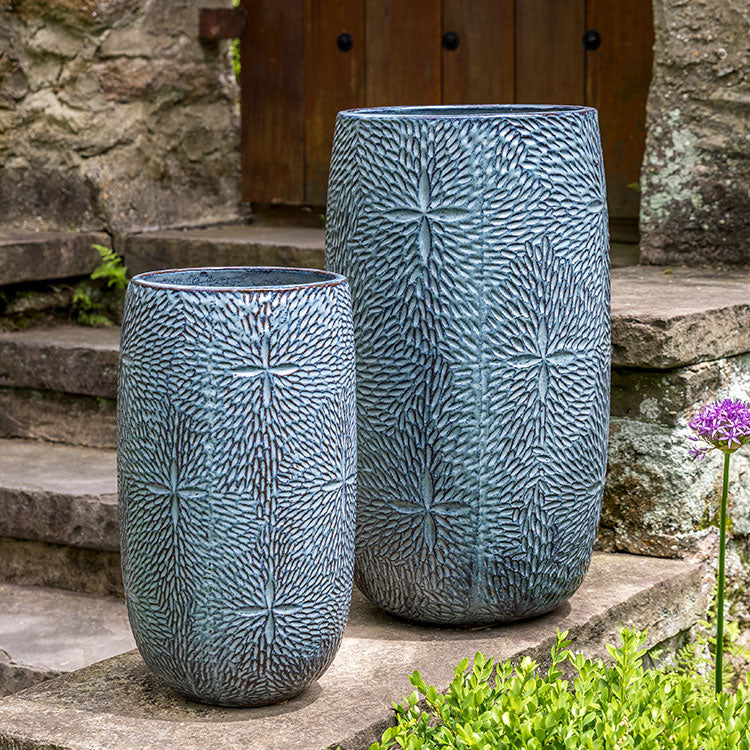 Set of 2 tall blue containers
