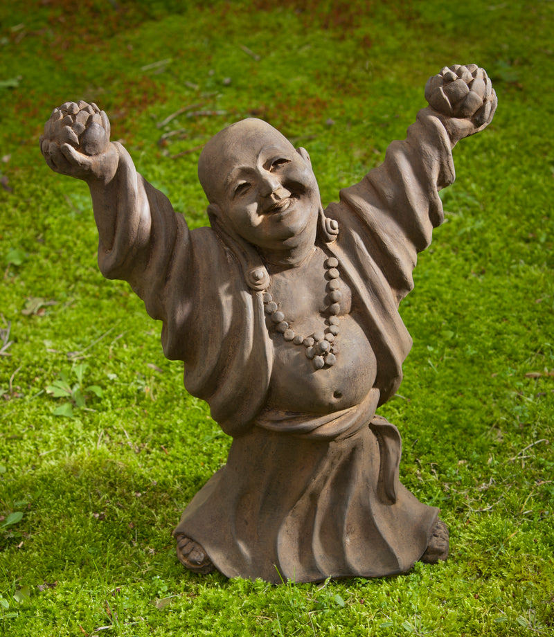 Buddha dancing with arms up and a necklace