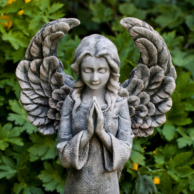 Close up of praying angel with spread wings