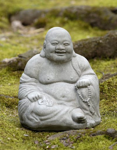 Laughing buddha holding bead necklace