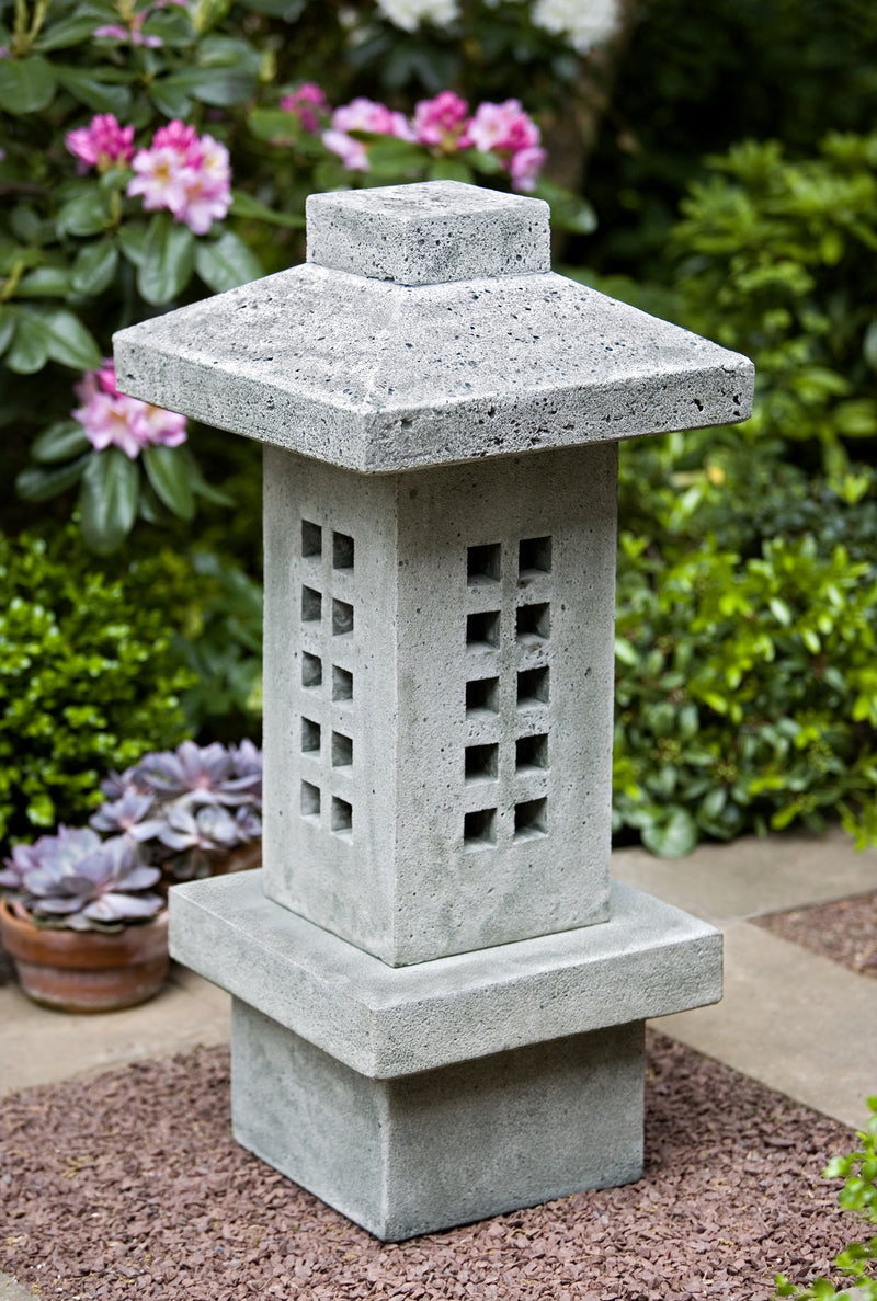 Tall Asia-inspired lantern with cut out windows