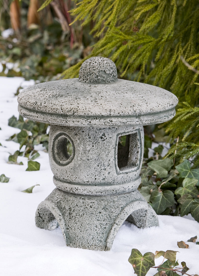 Rounded Asia-inspired pagoda in snow