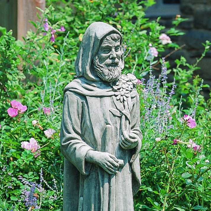 Close up of Saint Francis with flower details on tunic