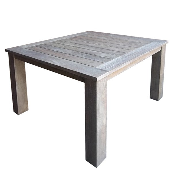 Square weathered teak table on white background