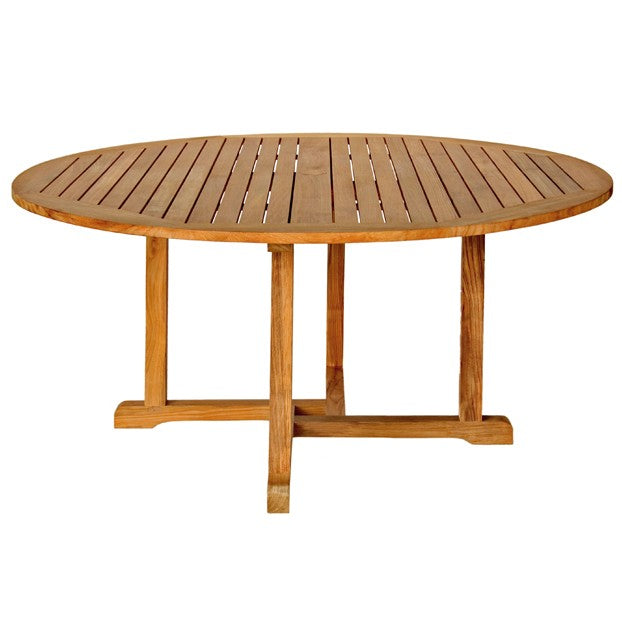 Round teak table on white background