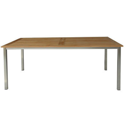 Wooden rectangular table with metal legs on white background