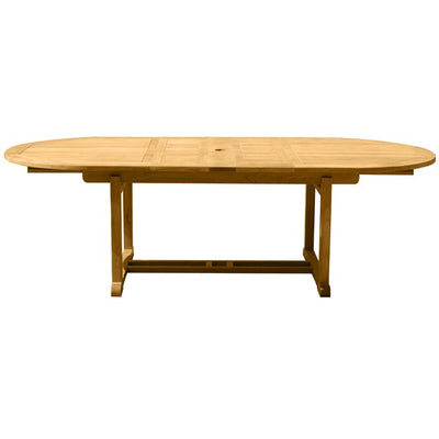 Oval teak dining table on white background