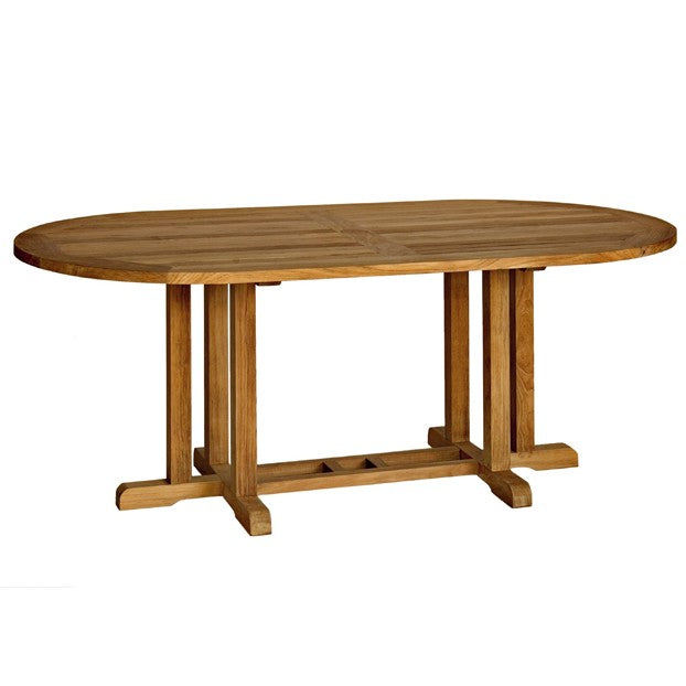 Oval teak table on white background